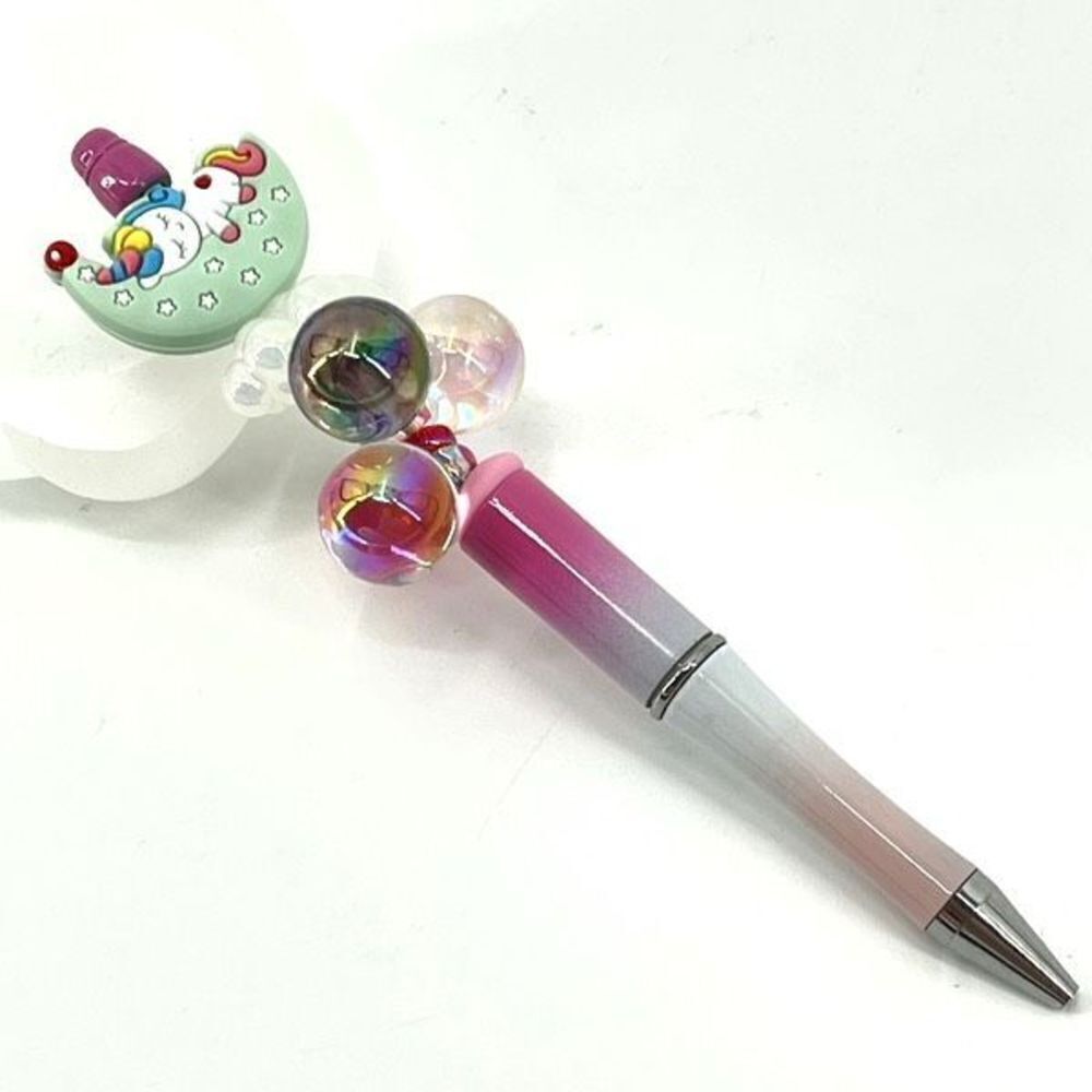 Unicorn sleeping on moon balloons clouds handmade pen NEW beads rhinestone bling